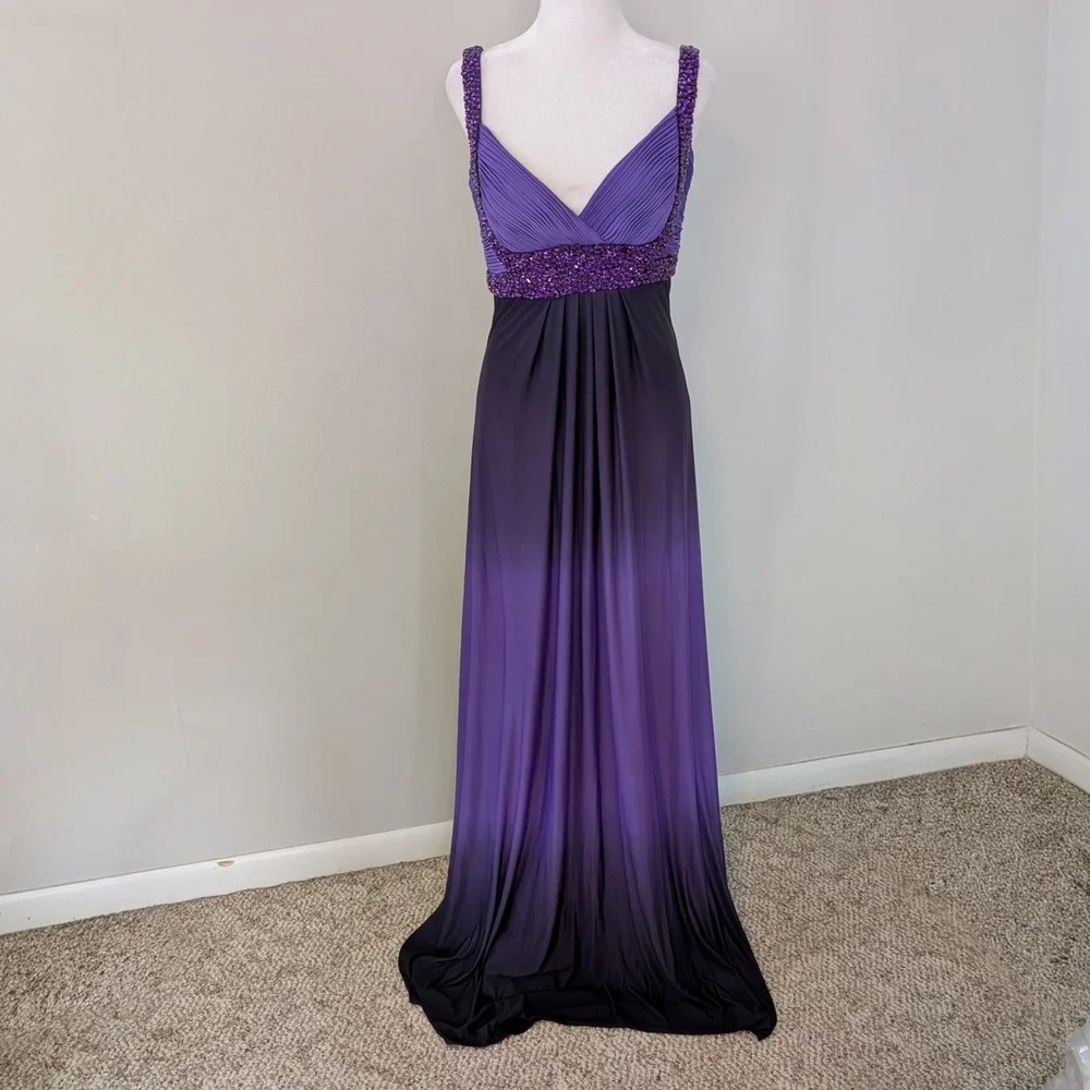 purple ombre dress prom Vintage 90s Purple Ombr Halter Maxi Dress: Silver Diamond Print Formal Gown
